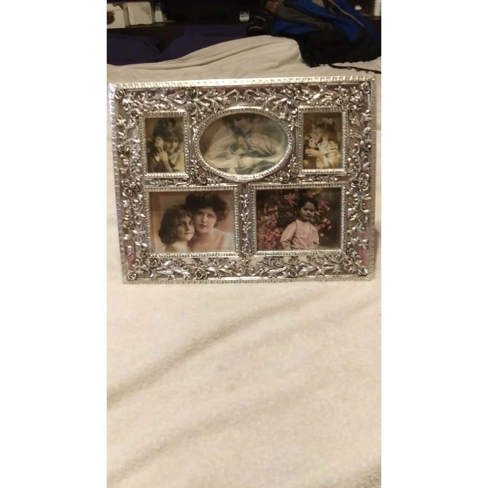 Vintage 10" x 13.25" Large Collage Frame silver embossed roses, very detailed